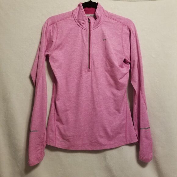 Nike Running S Top Pullover Pink Dri-FIT Element Thumb Holes Reflective Athletic - Picture 1 of 10